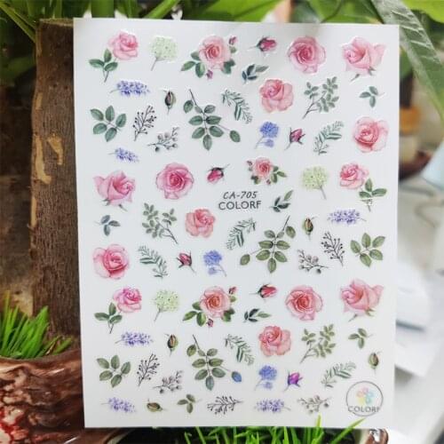 3D Stickers for Nails Rose Flowers Dandelion Grass Design Nails Art Decoration Manicure Sticker Sliders Nail Foil Accessories