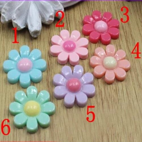 60pcs/bag 6 color optional sun Flower Resin Flatback Cabochon Scrapbook Embellishment DIY Phone Decoration 21mm 004004087