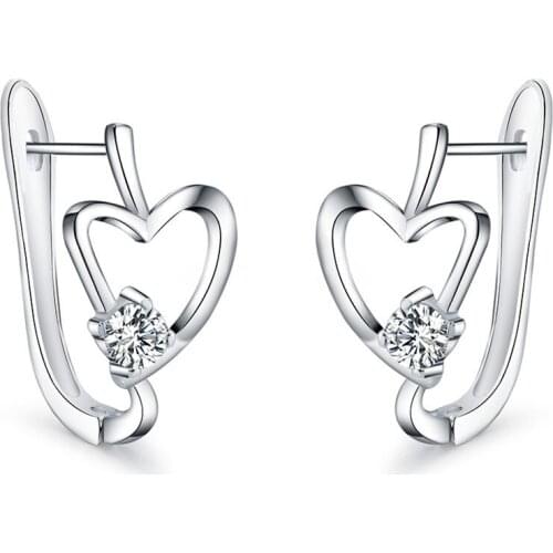 925 Sterling Silver New Woman Fashion Jewelry High Quality Simple Crystal AAA Zircon Silver Heart-shaped Earrings Gifts