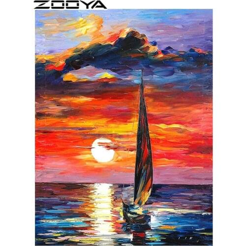 ZOOYA 5d Diamond Painting Full Round Diamond Embroidery Handicrafts Wall Sticker Oil Painting Sunset Sailboat Home Decor R327