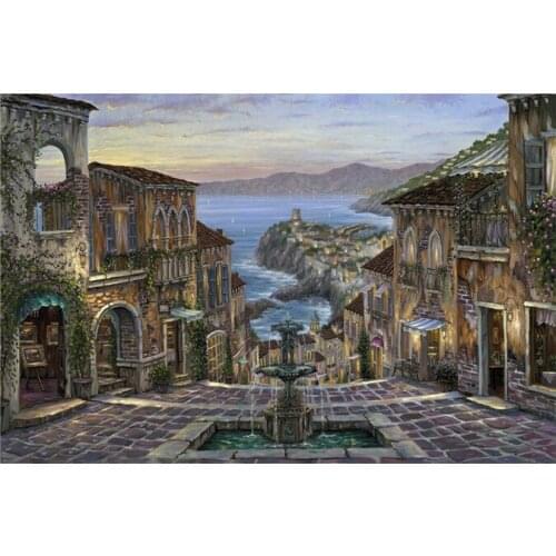 Free shipping mediterranean sea house light seascape canvas prints oil painting printed on canvas wall art decoration picture