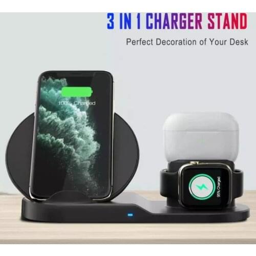 Three-in-one wireless charger is suitable for wireless charging of bluetooth headsets for iphone mobile smart watches