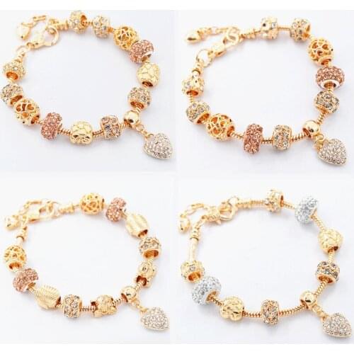 DIY Crystal Beading Bracelet for Women Gold Shell Snake Bone Bracelet I Love You Diamond Set Peach Heart Bracelet