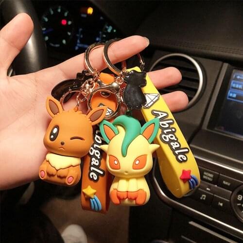 Pokemon Keychain Cute Pikachu Action Figure Keyring PVC TOMY Cartoon Anime Mini Eevee Figure Model Dolls Kawaii Kids Toys Gift