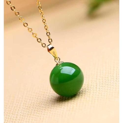 Original Design S925 Silver Natural Hetian Jade Ball Pendant Positive Green Apple Green Womens Clavicle Chain Necklace