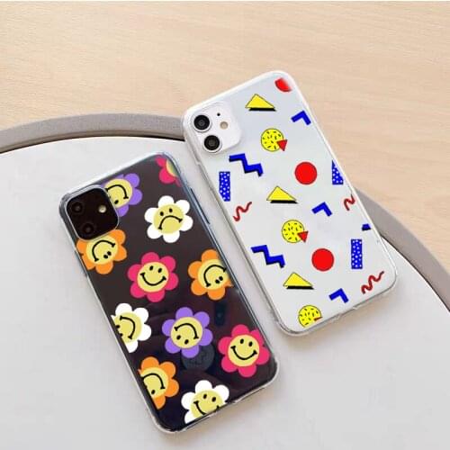 JAMULAR Smiley Flowers Clear Phone Case For iPhone X 7 11 Pro 12 XS MAX XR SE20 8 6Plus Happy Floral Soft Back Cover Emma Fundas
