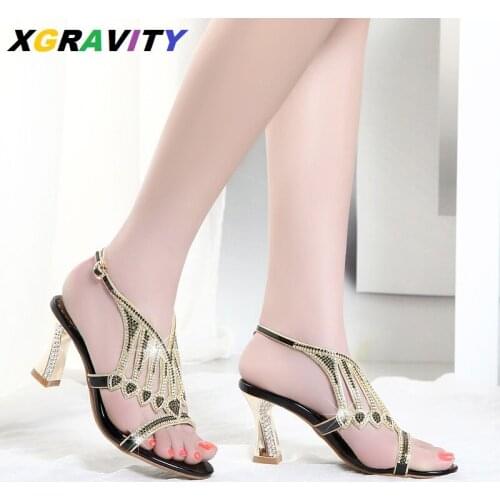 D033 Xgravity New Fashion High Heel Summer Shoes Elegant Rhinestone Ladies High Heels Sexy Open Toe Sandals Fashion Evening Shoe