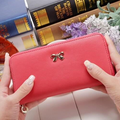 Lady Cards Holder Wallet Long Clutch Women Wallets Female Fashion Pu Leather Bowknot Coin Bag Phone Purses Famous Designer