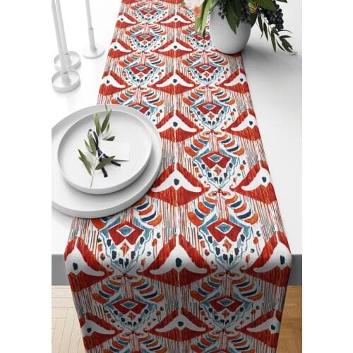 Runner 40*140 Cm Red Ikat Pattern Suede Woven Table Cloth Gift Living Room Kitchen