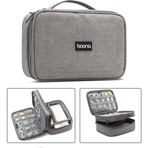 Travel Carrying Bag Portable Electronic Accessories Case,Double Layer Cable Organizer Gear HandBag for Cables,USB Flash,Chargers