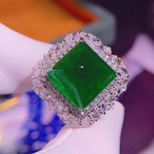 H1215 Emerald Ring 14.94ct Pure 18 K Gold Jewelry Nature Green Emerald Diamond Female Rings for women Fine Ring