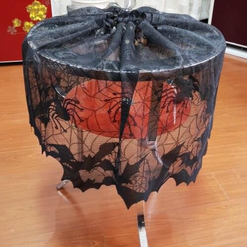 Halloween Cosplay Black Mysterious Bat Spider Web Lampshade Hollowed Lace Ribbon Curtain Fireplace Home Festive Party Decoration