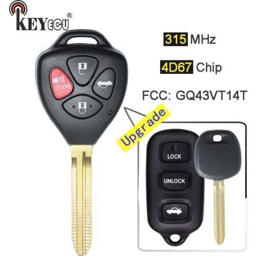 KEYECU 315MHz 4D67 Chip GQ43VT14T Upgraded Flip 2+1 3 Button Remote Key Fob for Toyota Vibe Camry Corolla Matrix Sienna Solara