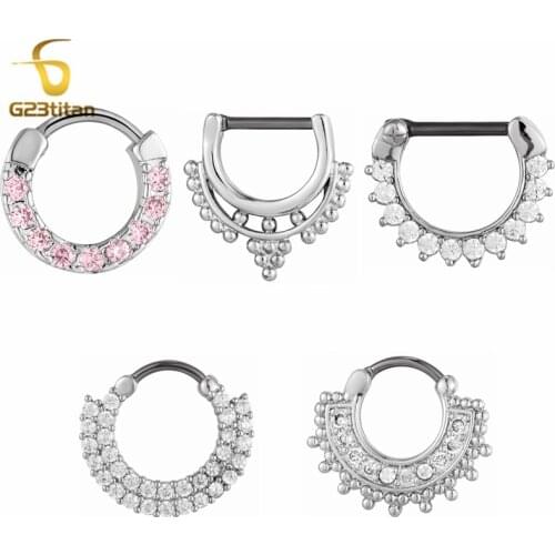 G23 titanium Nose Ring Hoop Stud Paved CZ Nose Ear Cartilage For Female Nose Septum Clicker Ear Piercing Hoop Pierce Jewelry