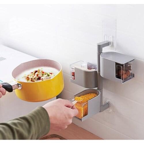 Spices Storage Container Plastic Wall-Mounted Multi-Layer Drawer 360 º Rotatable Condiment Box Kitchen Seasoning Storage Case