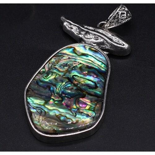 Charms Natural Shell Pendant Irregural Egg Shape Abalone Shell Pendant Zinc Alloy Lace for Making DIY Women Necklace 33x60mm