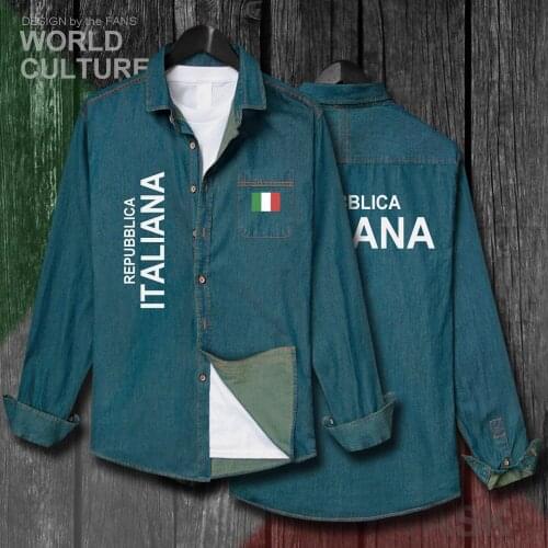 Italy Italia Italian ITA Nation Men clothes 2018 Autumn Cotton Turn-down Collar Jeans Shirt Long Sleeve fashion Tops Cowboy Coat