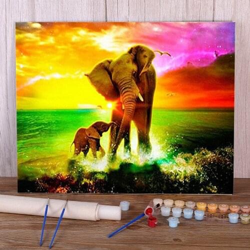 Landscape Elephant Animal Coloring By Numbers Painting Complete Kit Oil Paints 50*70 Painting On Canvas Loft Wall Wholesale
