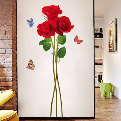 3D Rose Flowers Wall Stickers Bedroom Decor Living Room Backdrop Wall Decals Creative Mural DIY Room Decoration Art