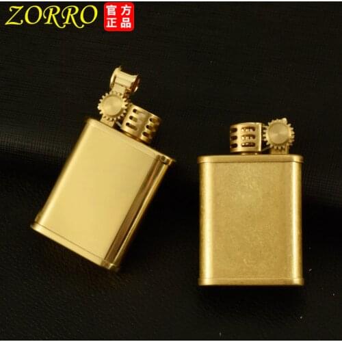New Authentic Zorro Retro Brass Kerosene Lighter Flintstone Grinding Wheel Gasoline Oil Tank Cigarettes Accessories Smoking Gift