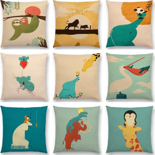 Hot Sale Supe Fun Cartoon Animal good Friends Happy Days Elephant Giraffe Penguin Panda Whale Colorful Cushion Sofa Throw Pillow