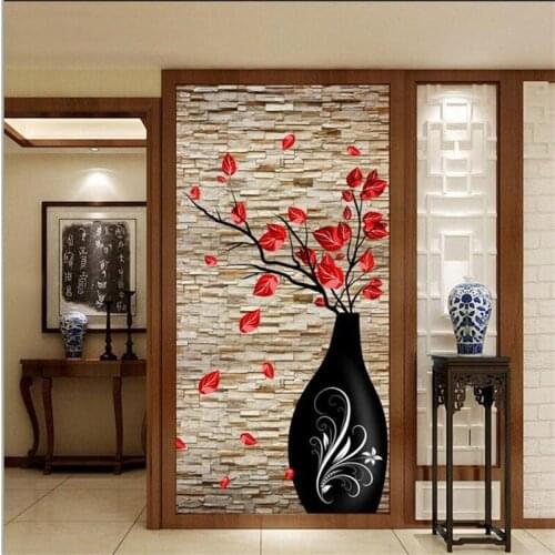Custom Wallpaper 3D Stereo Vase Brick Wall Flower Vestel tv Background wall Decorative Painting papel de parede 3d wall paper