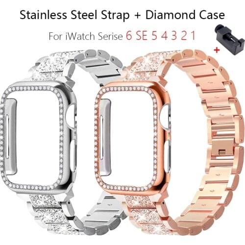 Stainless Steel Strap for Apple Watch Band 6 SE 40mm 44mm 38mm 42mm Womens Diamond Strap Case iWatch Series 5 4 3 2 1 Bracelets