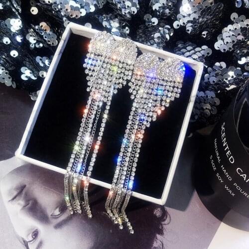 Luxury Rhinestone Tassel Earrings For Women Elegant Big Crystal Heart Drop Dangle Earrings Wedding Earring Jewelry Accessories