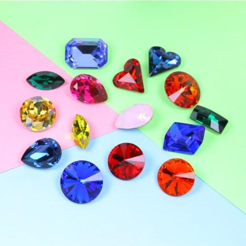 Mix shape color Glass Crystal strass Rhinestone applique 10pcs drop rivoli nail art decorations Rhinestone For clothes Bag