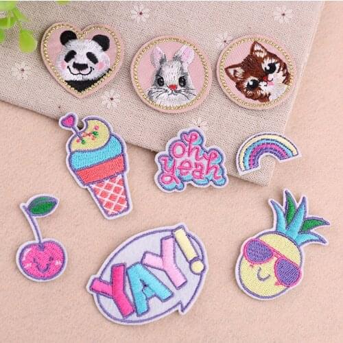 High Quality Colorful Dessert Fruit Rainbow Cat Series Cute Embroidered Cloth Stickers DIY Clothing Decorative Patches