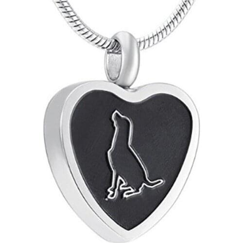 Pet Cremation Jewelry Stainless Steel Pendant Necklace Urn for Ashes Black Dog on Heart Dog Keepsake Jewellery