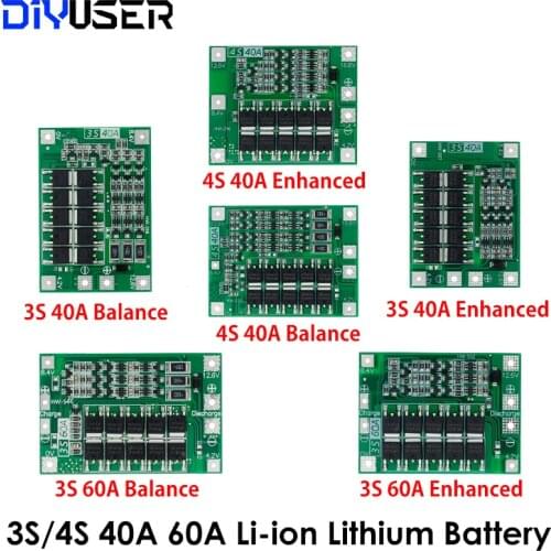 3S/4S 40A 60A Li-ion Lithium Battery Charger Protection Board 18650 BMS For Drill Motor 11.1V 12.6V/14.8V 16.8V Enhance/Balance