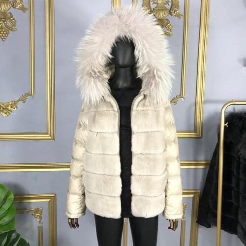 Fur Jacket Real Rabbit Fur Coat Women Autumn Winter Casual Fashion Down Hooded Warm Outerwear