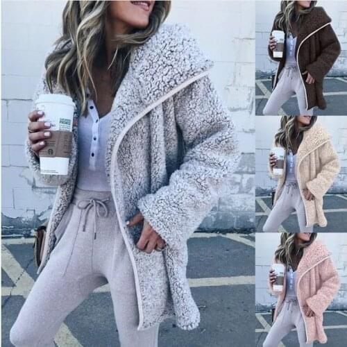 GOOHOJIO Winter Oversized Faux Fur Coat Women Natural Fur Teddy Bear Jacket Pockets Lapel Casual Loose Plus Size Overcoat