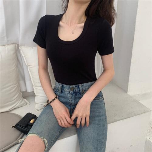 Woman TShirts Summer Low Collar Short Sleeve T-shirt Womens Top Crop Top Mujer Camisetas