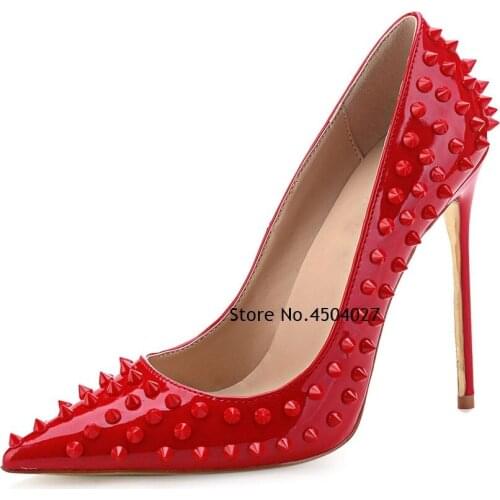 New womens Rivets High Heels wedding Party Shoes Pointed Toe Stiletto Heel Sexy Shallow Pumps