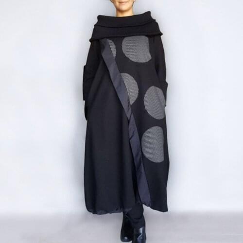 Womens Casual Dress Vintage Dot Print Patchwork Winter Jumper Dress Loose Pullover VONDA Women Sweatshirt Dress