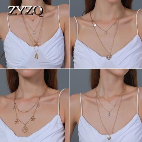 ZYZQ Bohemian Style Hot Sale Necklace For Women Retro Multi-Layer Shell Pendant Necklace Creative Fashion Cocktail Party Jewelry