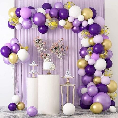 129Pcs Purple Balloons Garland Light Purple White Gold Confetti Ballons Arch Kit Chain for Girls Birthday Wedding Party Decor