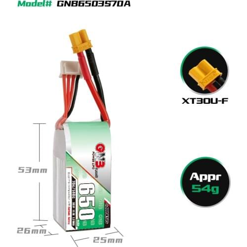 2PCS Gaoneng GNB 650mAh 11.1V 3S 70C/140C with JST/XT30 Plug Lipo Battery for DYS FPV Racing Drone 4 Axis RC Drone Parts