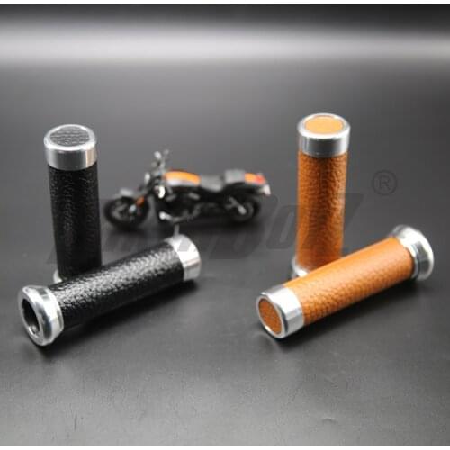 2PC Vintage Motorcycle Handle Grips Universal Aluminum Leather 22MM Scooter Handlebar For Suzuki Triumph BMW Harley Davidson