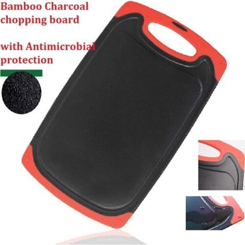 2016 new bamboo charcoal platic chopping board antimicrobial protection cutting board anti-slip chopping block with water groove