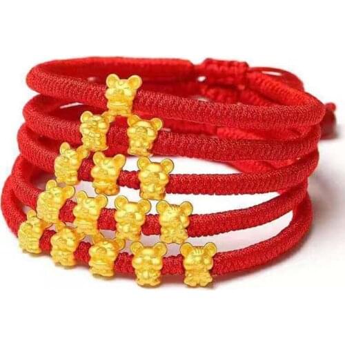 2020 Cute Gold Little Mouse Bracelets For Men Women Bangle Present Jewelry New Birthday Year Fashion Red Rope Boy Girl C6F8