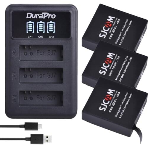 3Pc SJ7 Star Battery 1000mAh Original SJCAM SJ7 Star Battery + LED 3-Slots USB Charger for SJCam SJ7 Action Cameras