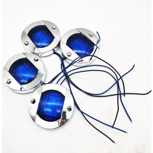 4PCS 12V-24V ABS Plastic Round Marine Boat LED Stern Lights Blue Cabin Deck Courtesy Light Waterproof