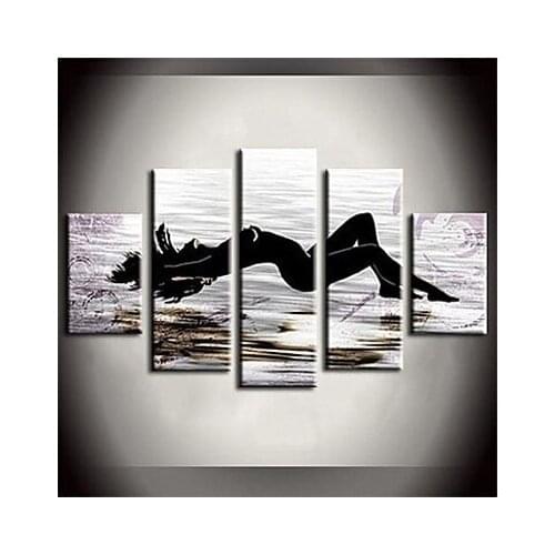 5 Panels Beauty Sea Beach Nude Women Oil Painting Wall Art Modern Canvas Art Wall Decor Stretched Frame Ready to Hang