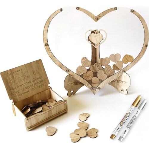 583A Wooden Heart Frame Clear Wedding Guest Book Personalized Sign Drop Box Decor