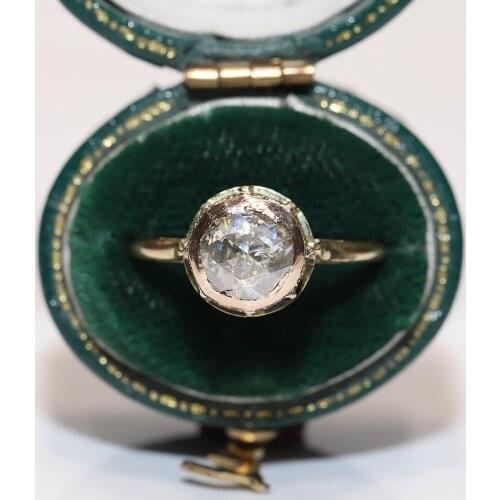 Antique Original Ottoman 14K Gold Natural Rose Cut Diamond Solitaire Amazing Ring