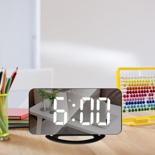 Digital Mirror Clock Dual USB Brightness Adjustable LED Display Table Alarm Dual USB Snooze Time Display for Home Office Bedroom