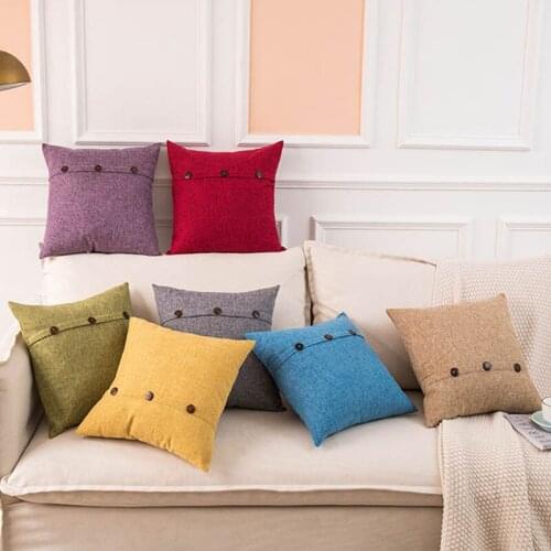 Decorative Cotton Linen Throw Pillowcases with Coconut Buckles Sofa Cushion Covers for Couch Bed 45 x 45 cm Home Decor
